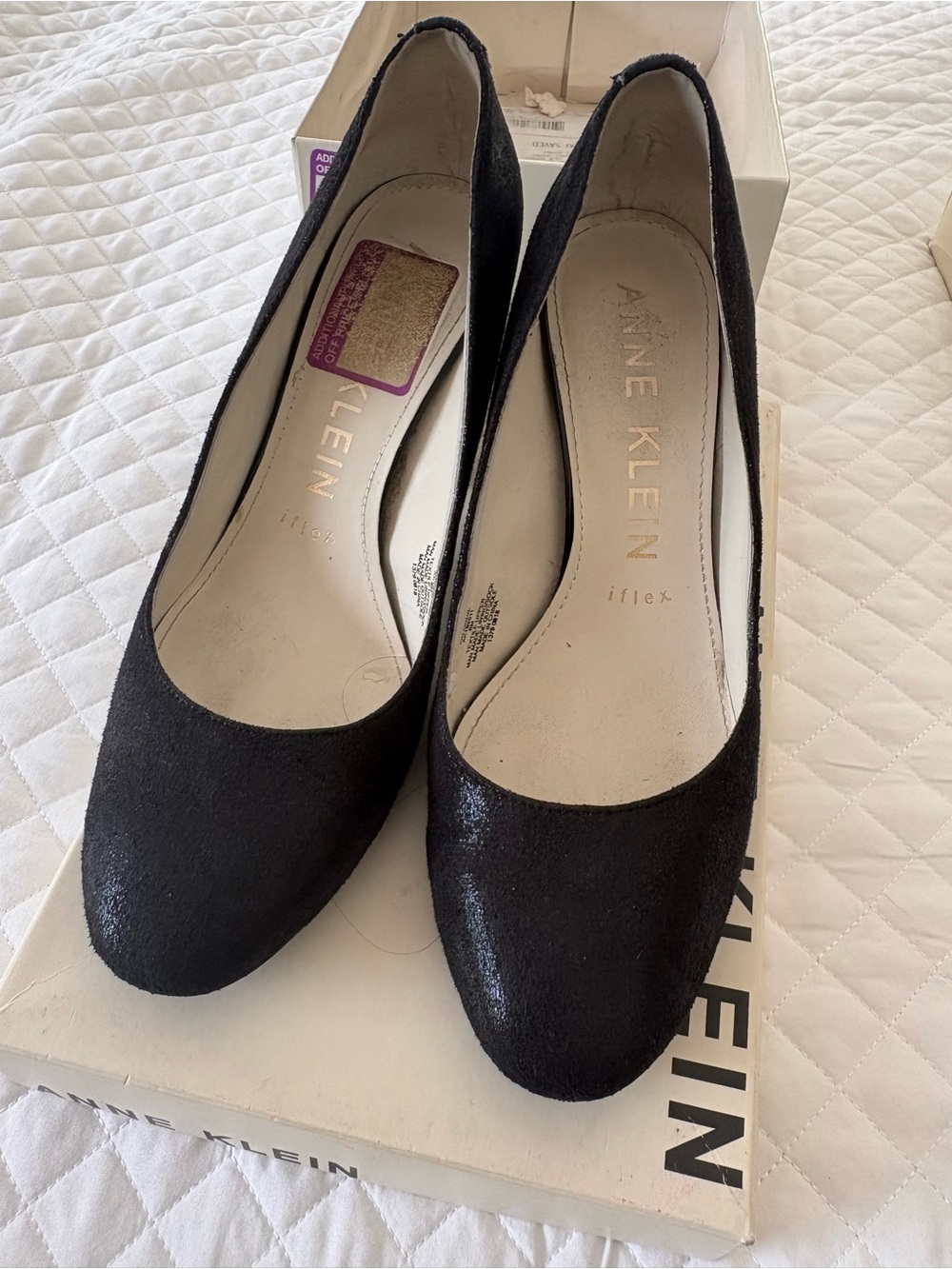 Anne Klein Black Round-Toe Pumps with Subtle Shine
